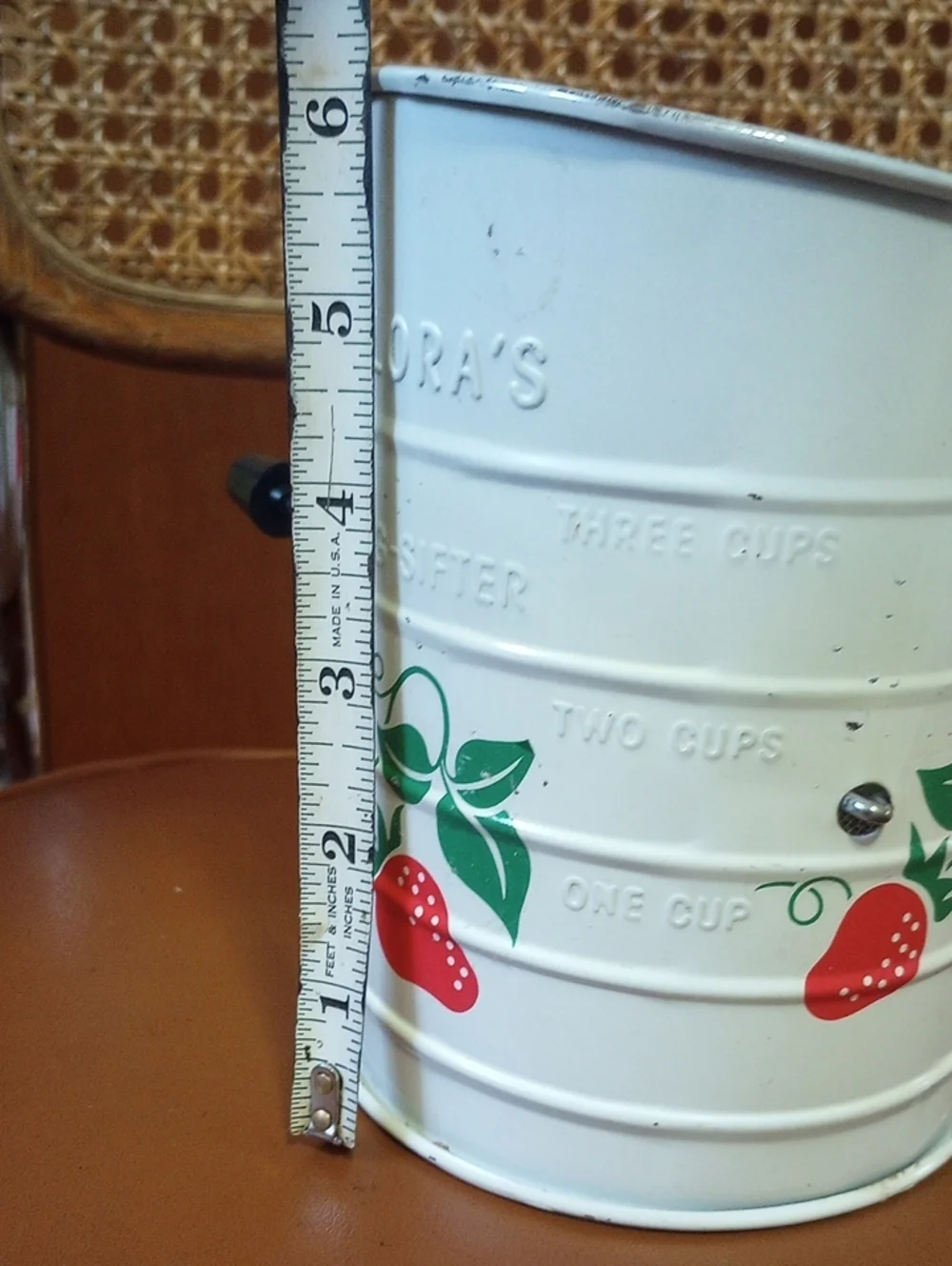 Teleflora Vintage Decorative Sifter. White w/ Red & Green Painted Strawberries